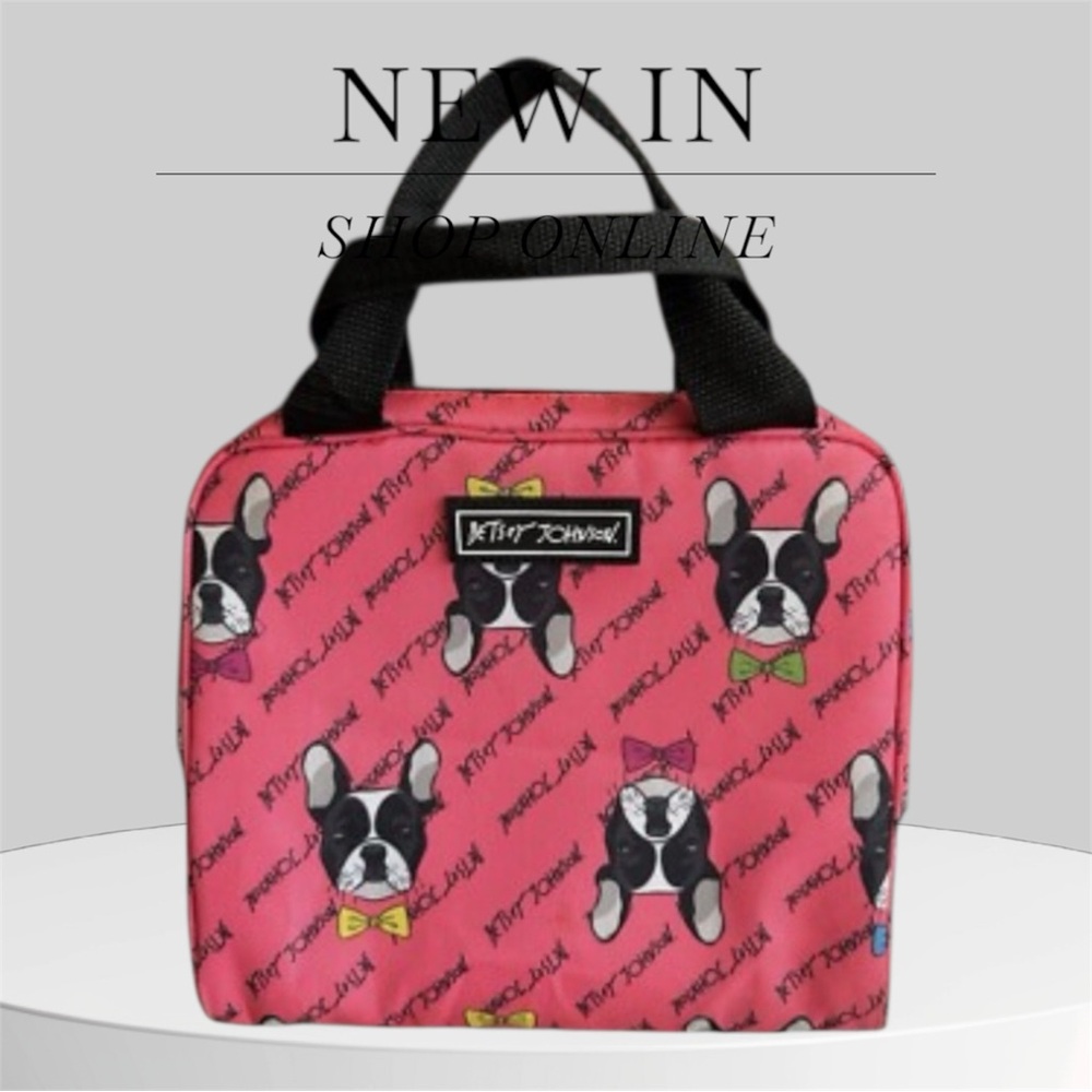 Betsy Johnson French Bulldog /Boston Terrier Pink insulated lunch bag